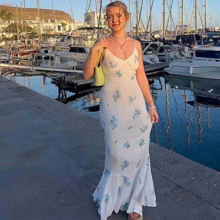 Maxi Dress with Floral Print Decoration - Fleur