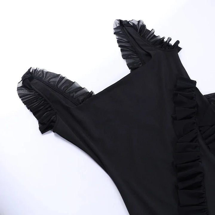 Maxi dress with ruffle decoration and slit design - Yahelia