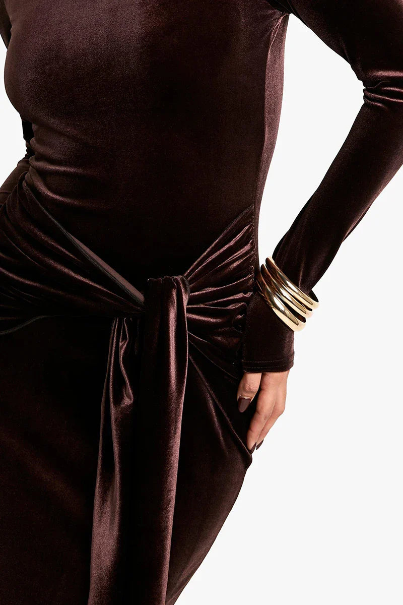 Velvet maxi dress with turtleneck and tie design - Karina