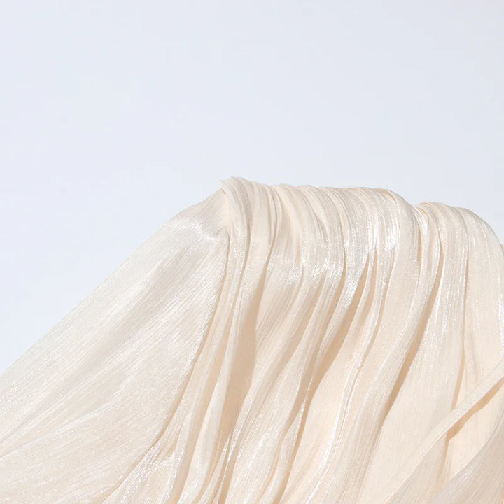 Ruched Mini Dress with Ruffle Detail, Shiny Chiffon Fabric - Lucille