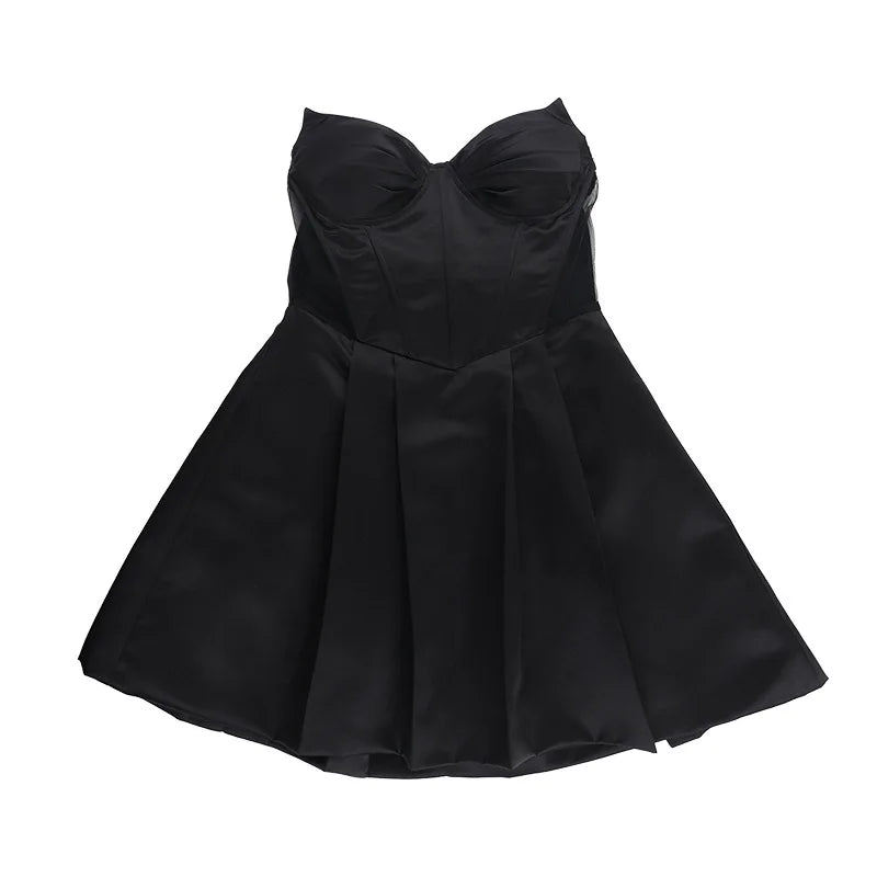 Strapless satin mini dress in A-line cut - Alina