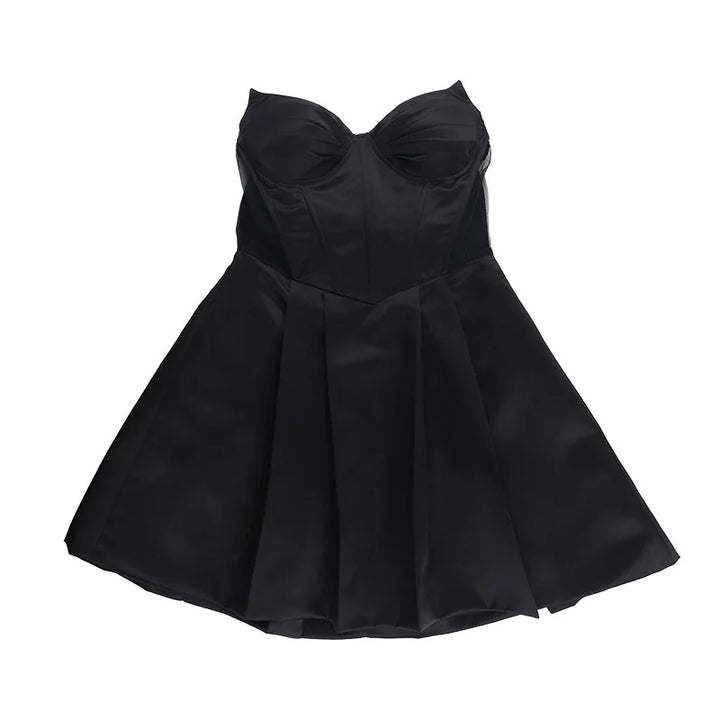 Strapless satin mini dress in A-line cut - Alina