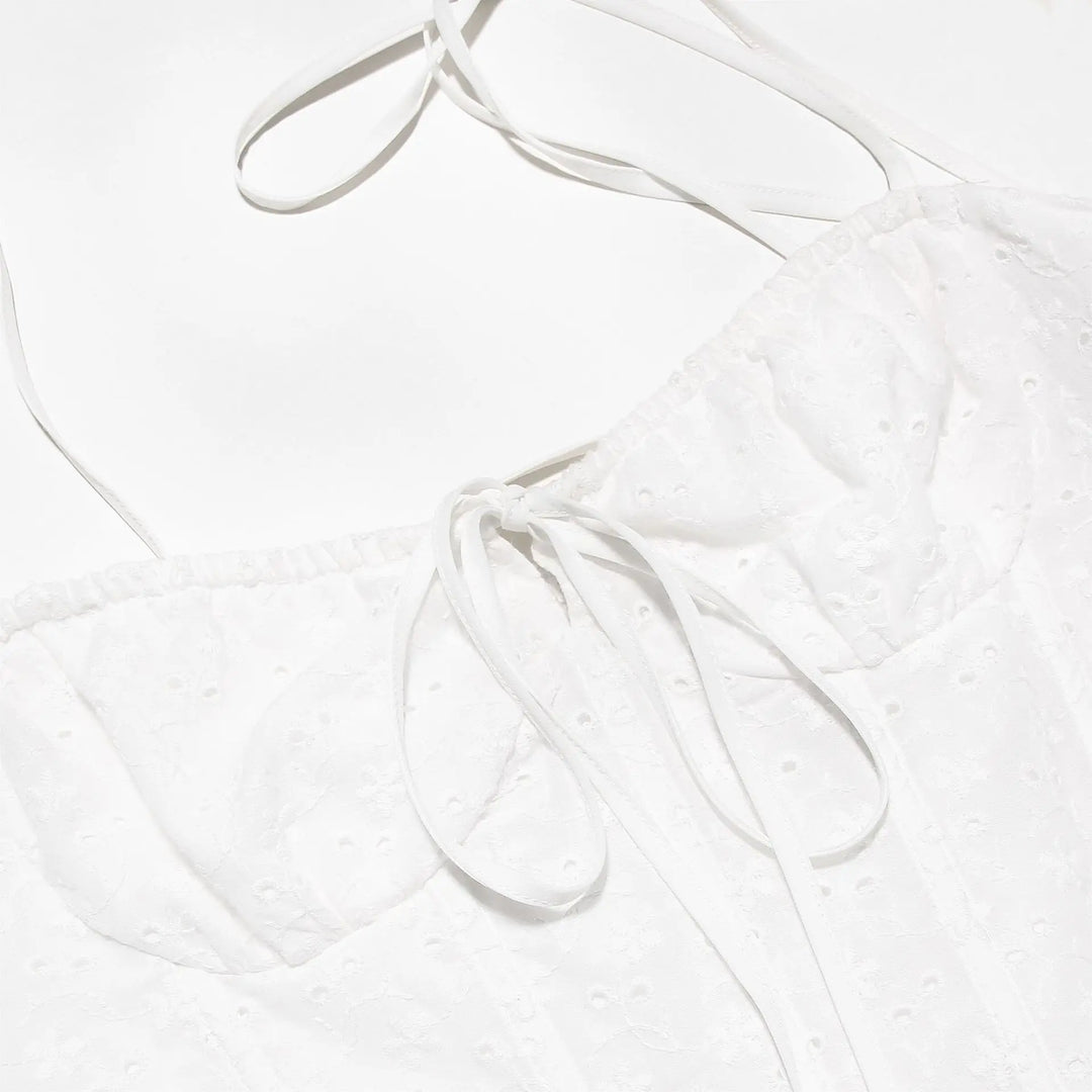 A-Line Mini Dress with Embroidery and Tie Straps - GAYA