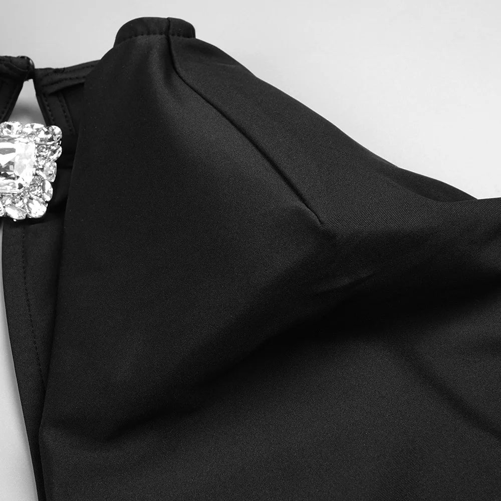 Maxi Dress with Mesh Corset Design and Diamond Buckle Decoration - AMOR