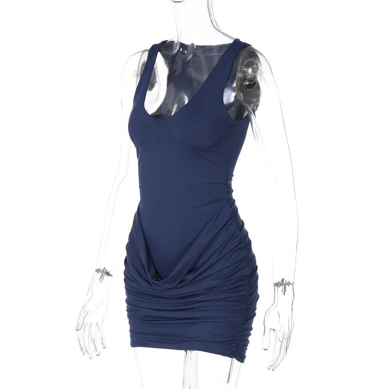 Basic fitted mini dress with ruching design - LIV