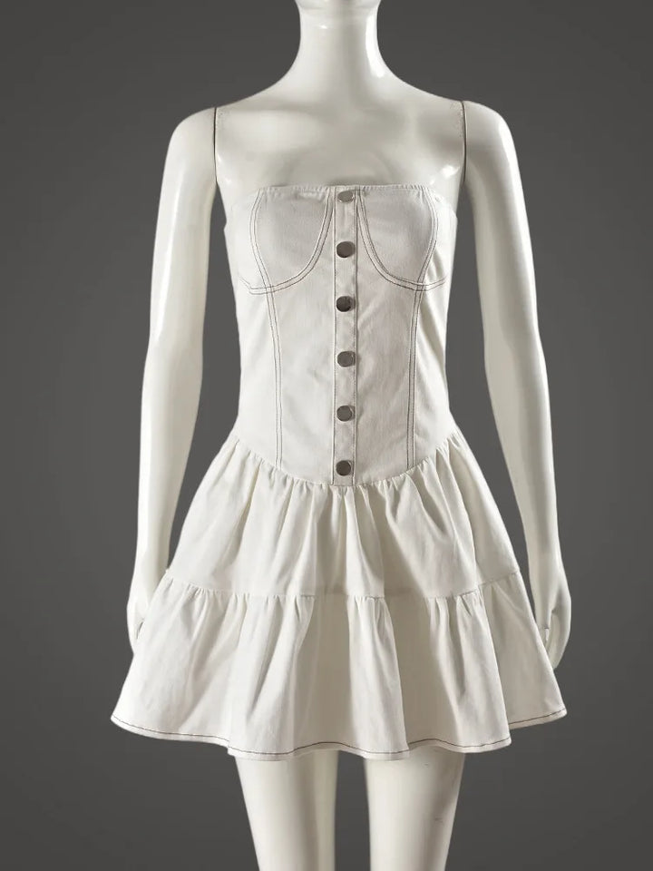 Strapless ruffled denim mini dress - Shirael