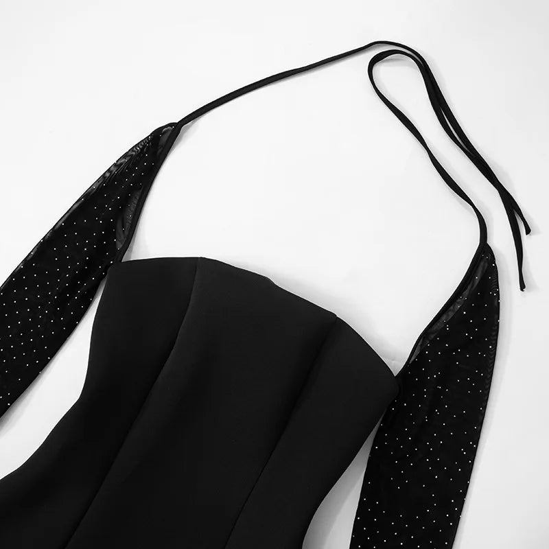 Mini Dress with Glitter Mesh Sleeves - GADE