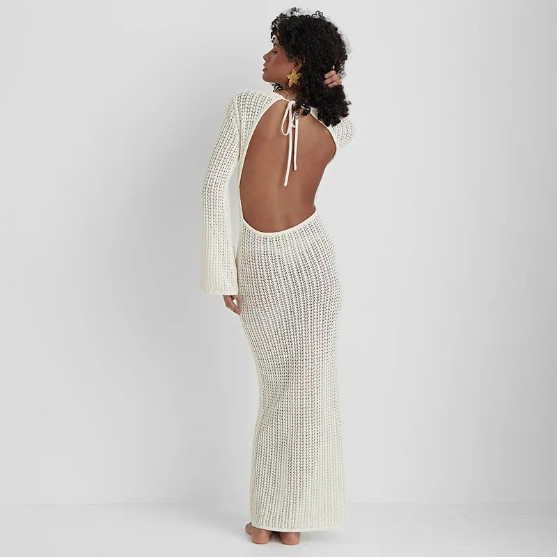 Mesh Maxi Dress with Flower Decoration - Thalia
