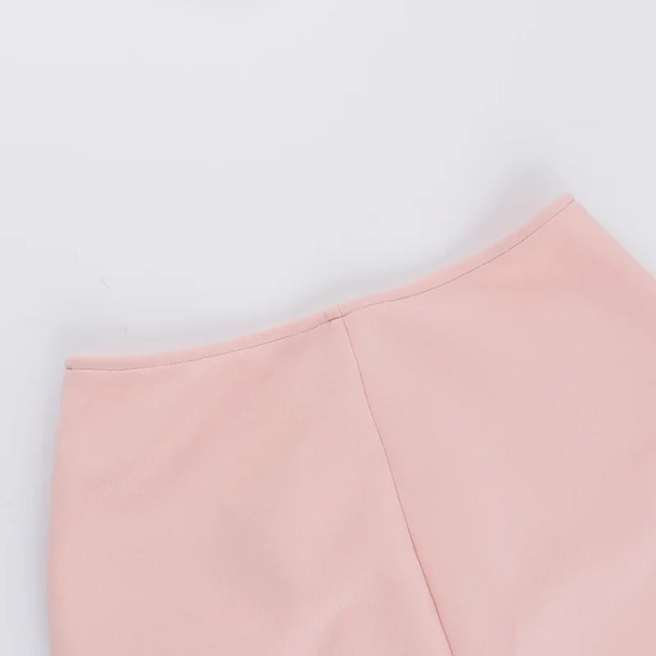 Three-Piece Set: Mini Skirt, Shirt, and Fitted Corset with Pocket Detail - Pearl