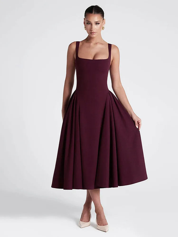 Elegant Midi A-Line Dress - Saar
