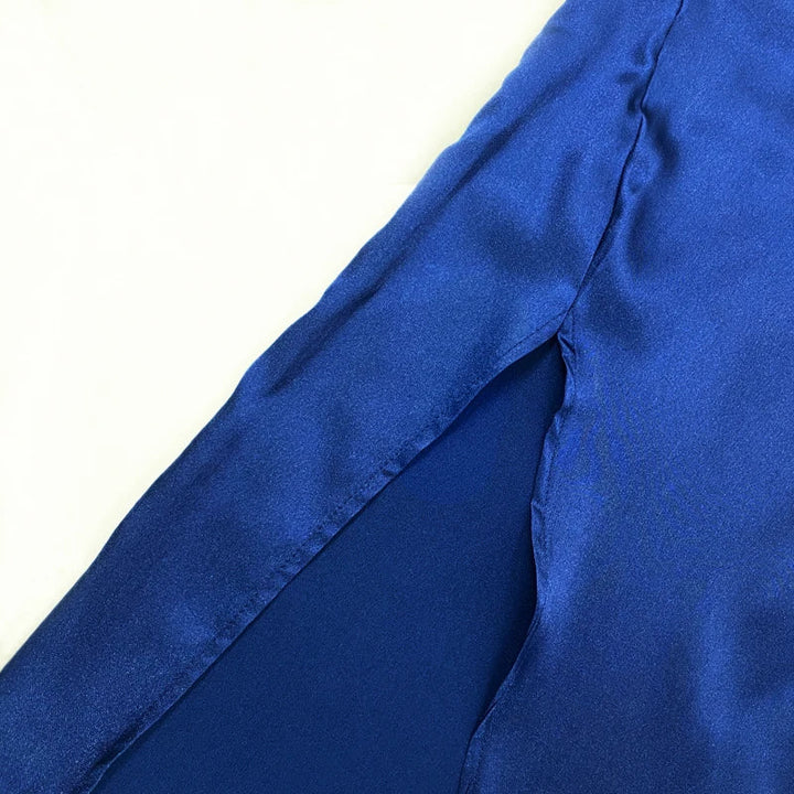 Satin Maxi Dress with Slit - Azul