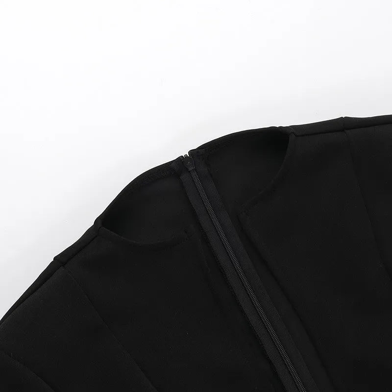 A-Line Mini Dress with Deep Neckline and Pocket Details - Bianca