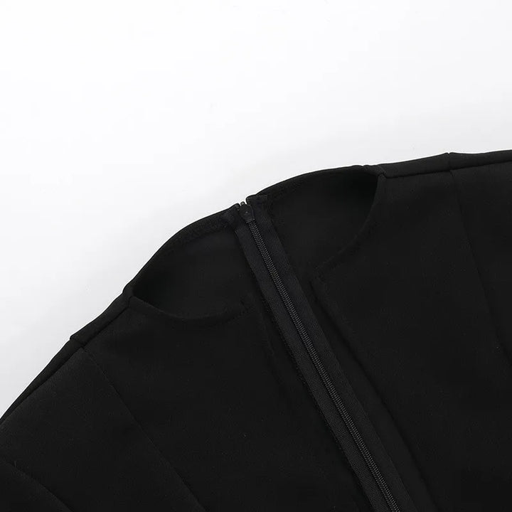 A-Line Mini Dress with Deep Neckline and Pocket Details - Bianca