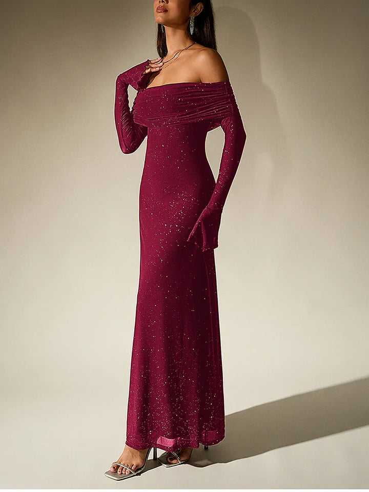 Sequin maxi dress with off-shoulder design and bell sleeves - Margarita