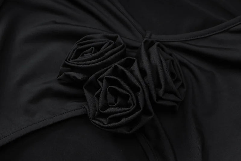 Elegant Midi Dress with Floral Detail and Slit - Chulia