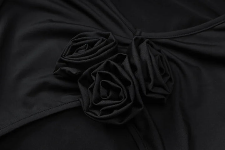 Elegant Midi Dress with Floral Detail and Slit - Chulia