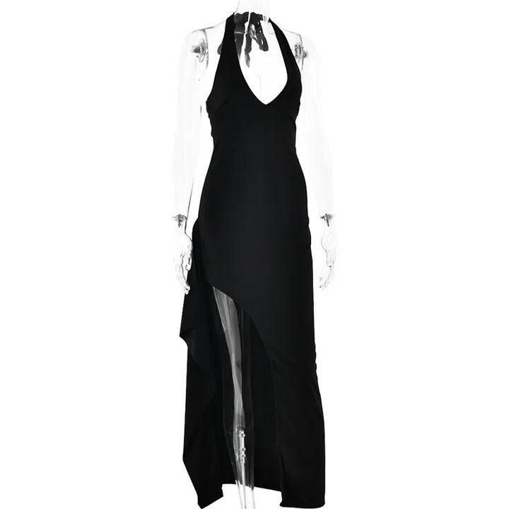 Luxury Maxi Dress with V-Neck, Deep Slit, and Open Back - Alicia