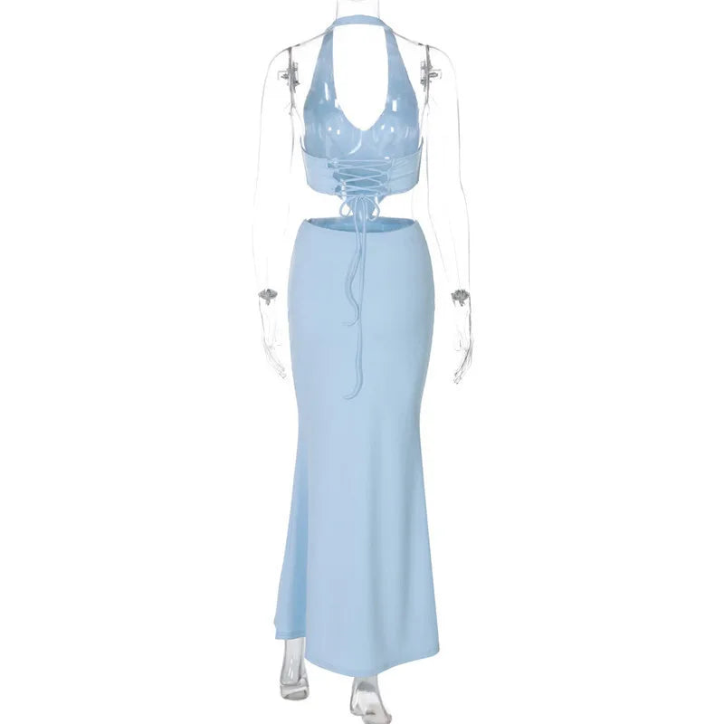 Open Back Maxi Dress - Light Blue
