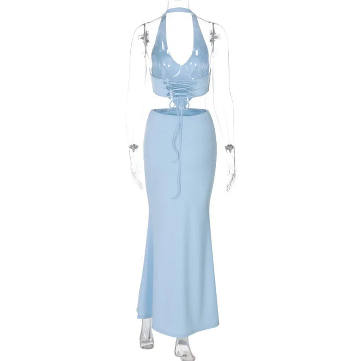 Open Back Maxi Dress - Light Blue
