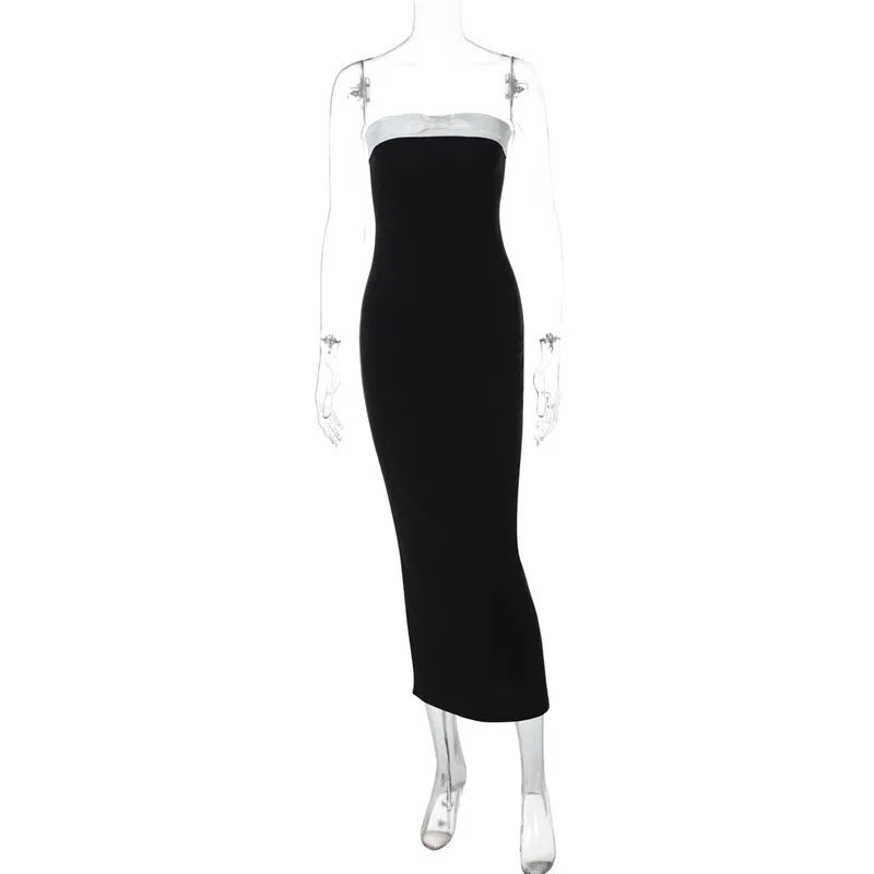 Elegant Strapless Midi Dress with Bow Detail - MORA