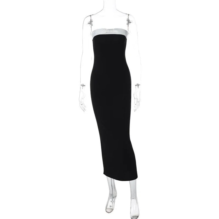 Elegant Strapless Midi Dress with Bow Detail - MORA