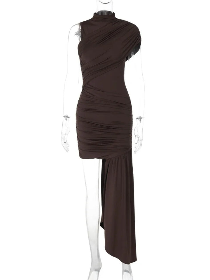 Mini dress with ruching and asymmetrical design decorated with a train - Jay