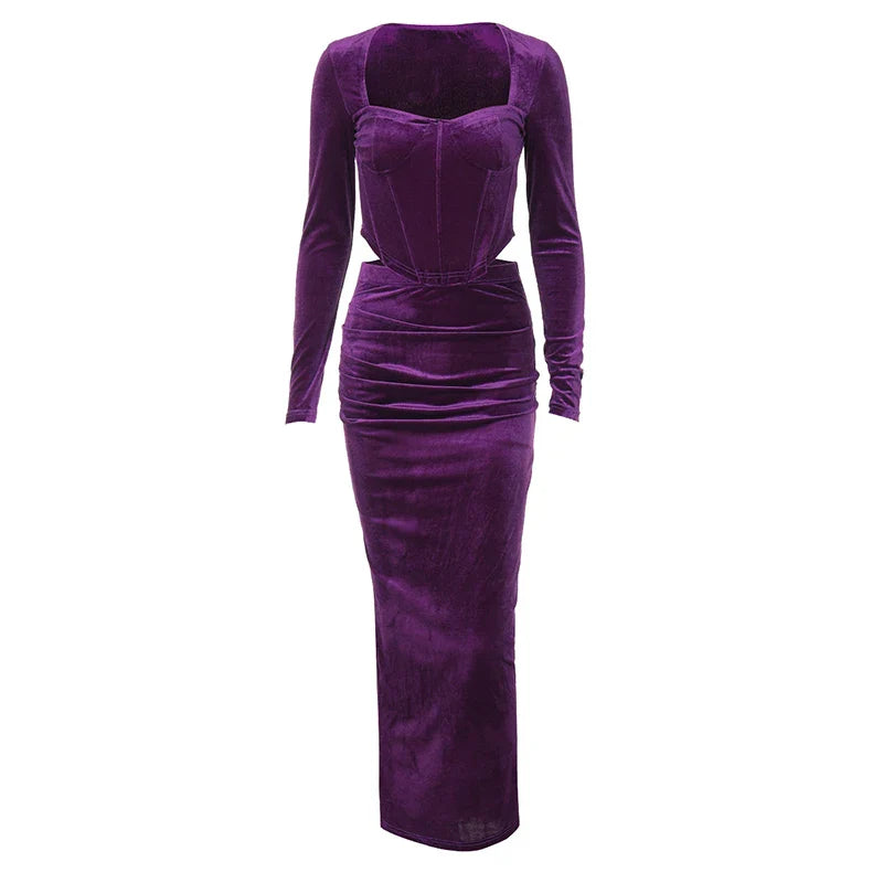 Velvet Two-Piece Set with Fitted Maxi Skirt and Top - Miranda