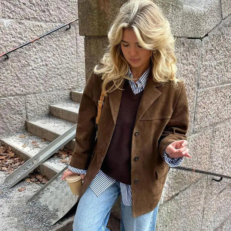 Suede Jacket with Button Details - Jale