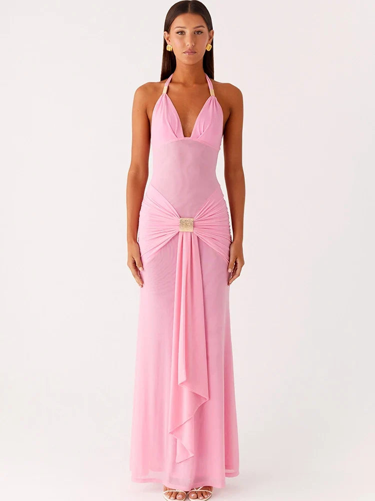 Maxi dress with a buckle design and open back - Tzahala