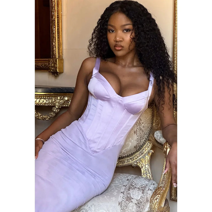 Mesh Maxi Dress with Satin Corset Design - Mariam
