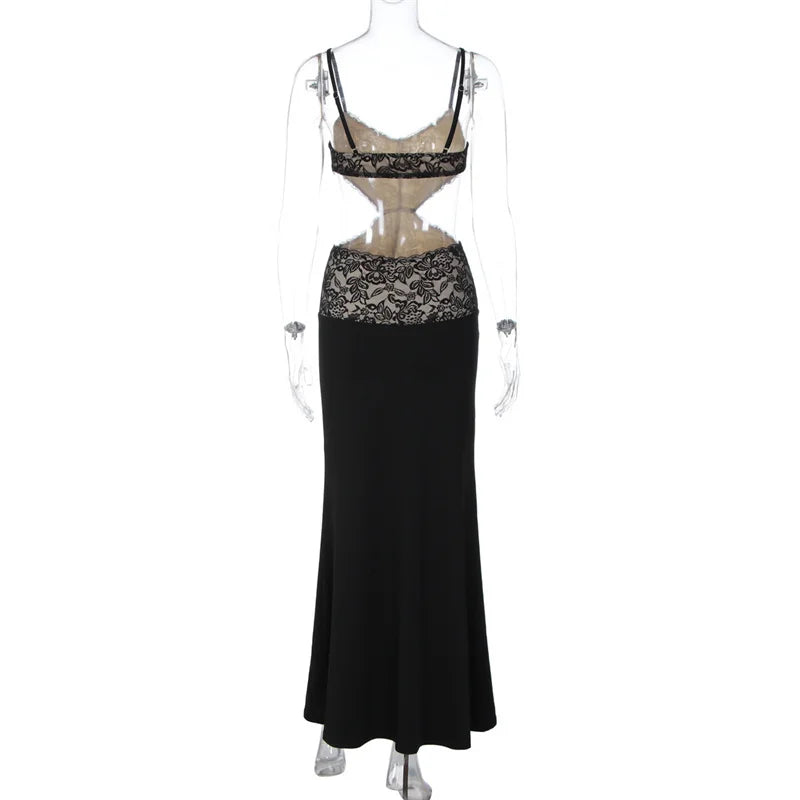 Maxi Dress with Lace Design and Open Back - EMMA