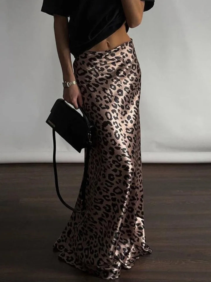Leopard print satin maxi skirt - TAY