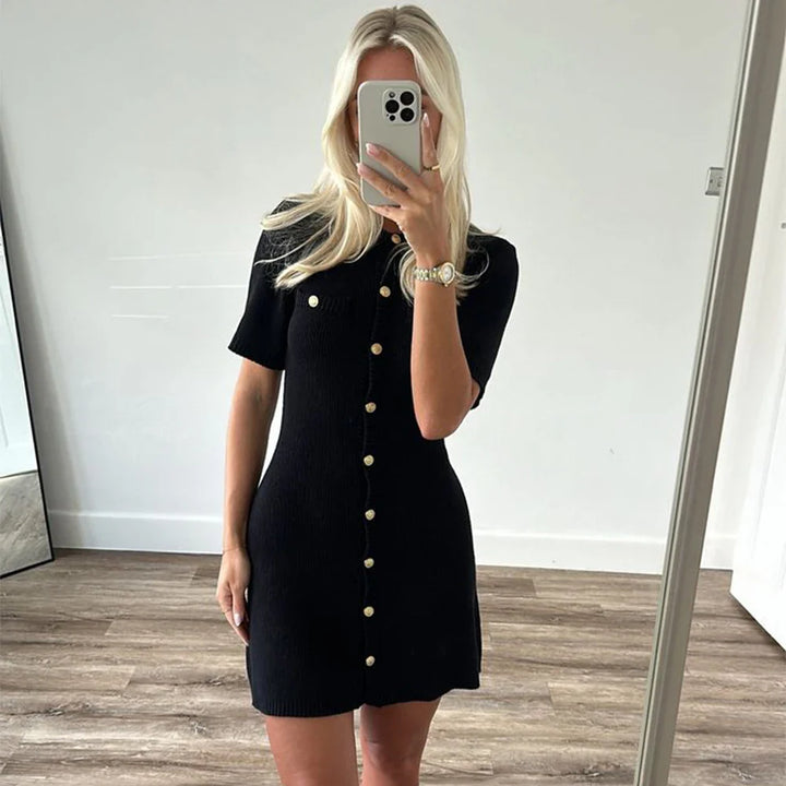 Knitted Mini Dress with Button Embellishment - Mary