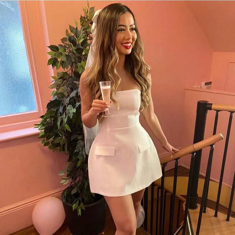 Strapless A-Line Mini Dress with Faux Pocket Detail - Angeles