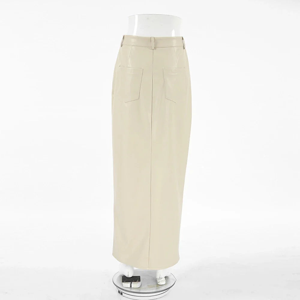 Maxi faux leather skirt with slit design - MAGEN