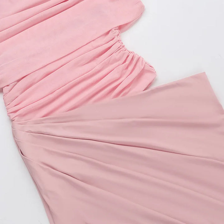 Maxi dress with ruching, mesh design and off-shoulder - Keshet