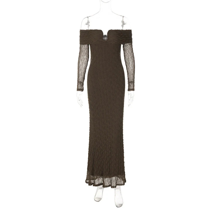 Off-shoulder maxi dress with printed fabric - Aida