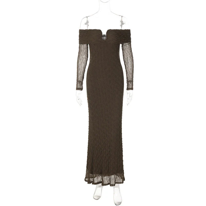 Off-shoulder maxi dress with printed fabric - Aida