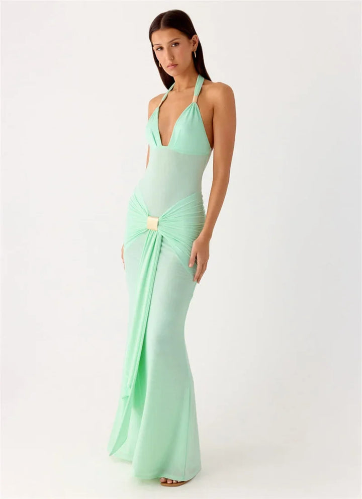 Maxi dress with a buckle design and open back - Tzahala