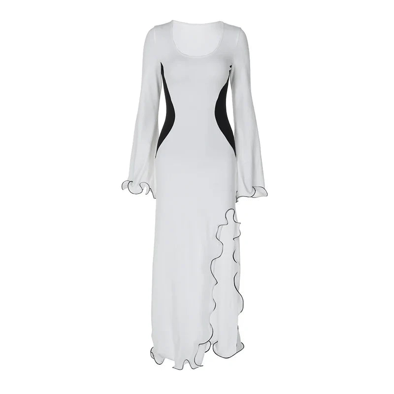 Ruffled maxi dress with slit and bell sleeves design - Georgia