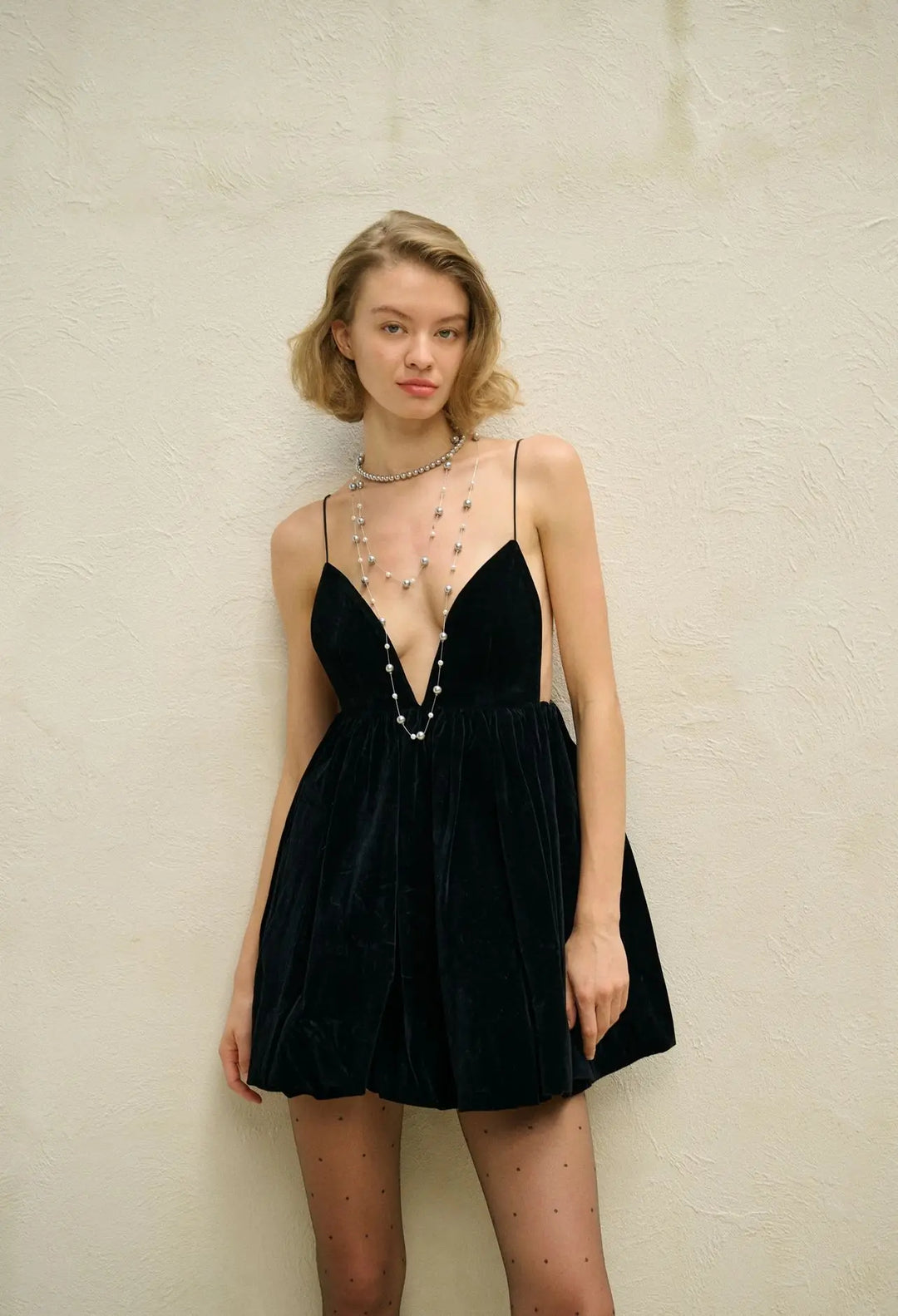 Velvet Mini Balloon Dress with Open Back - Myla