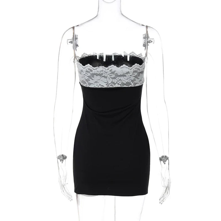 Mini strapless dress decorated with lace - Mally