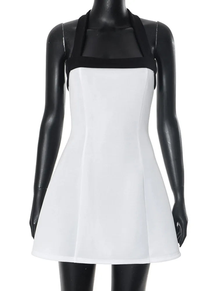 Elegant mini dress with neck tie and open back - Anna El