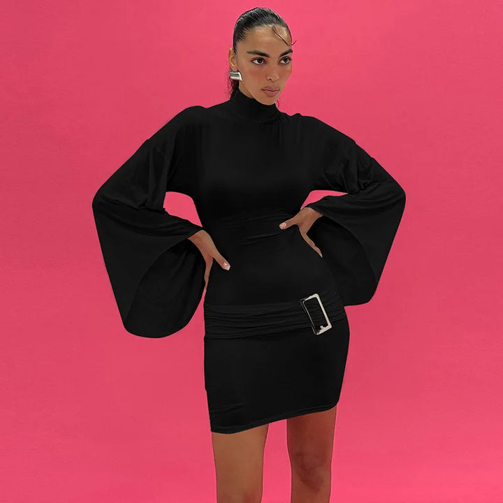 Golf Mini Dress with Belt Detail and Puff Sleeves - Moral