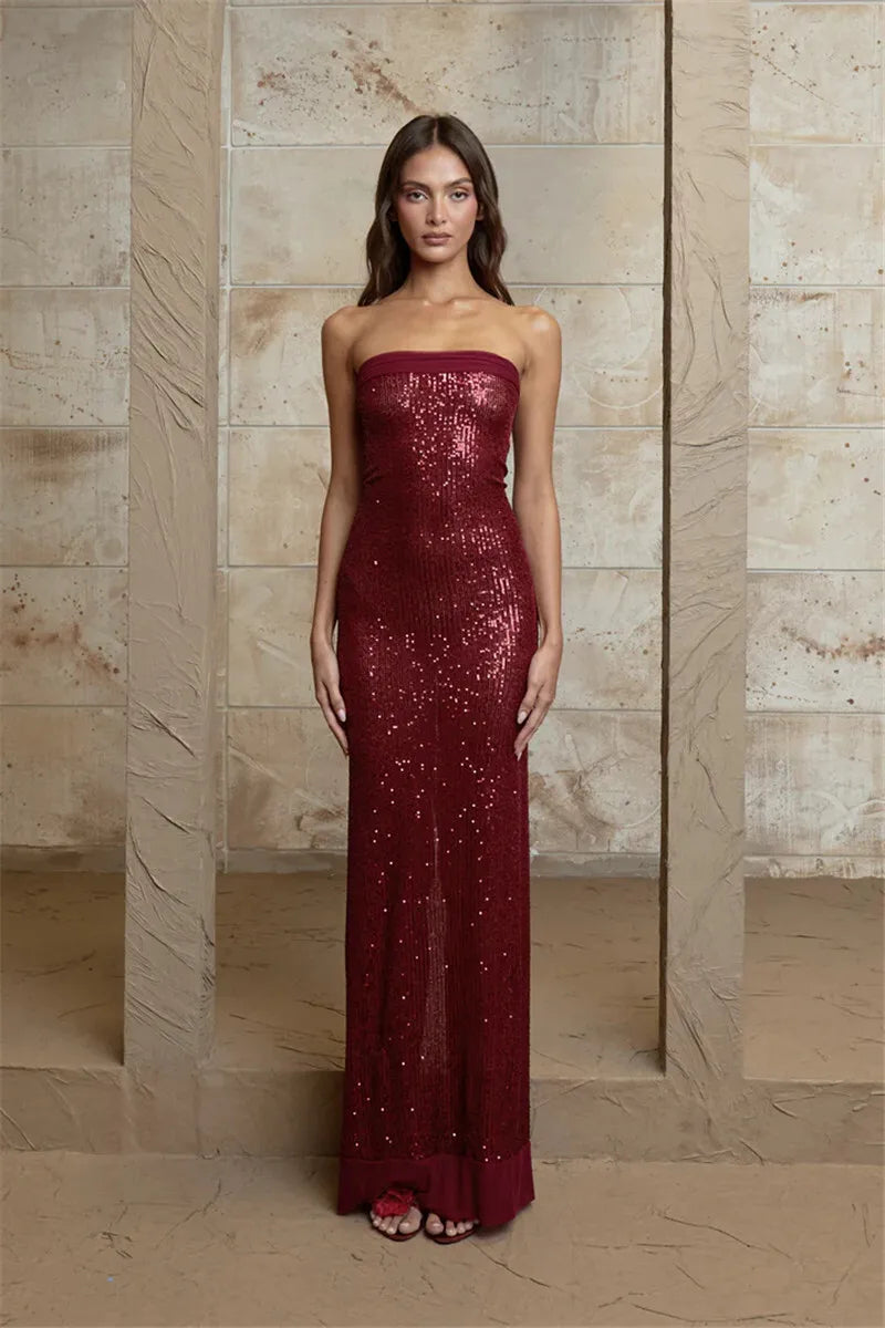 Strapless Maxi Dress with Sequin Design - WIN D