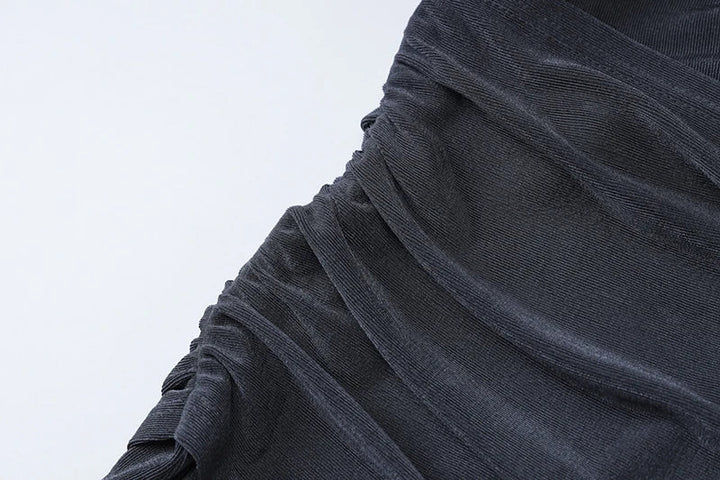 Knitted Suede Maxi Dress with Draped Collar, Open Back, and Tie Detail - Michaela