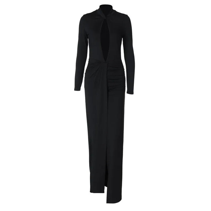 Maxi Dress with Deep Cutout and Slit Design - Athena