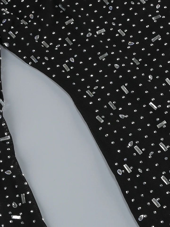 Luxurious Evening Maxi Dress with Sparkling Diamond Embellishment and Turtleneck Collar - Emerson