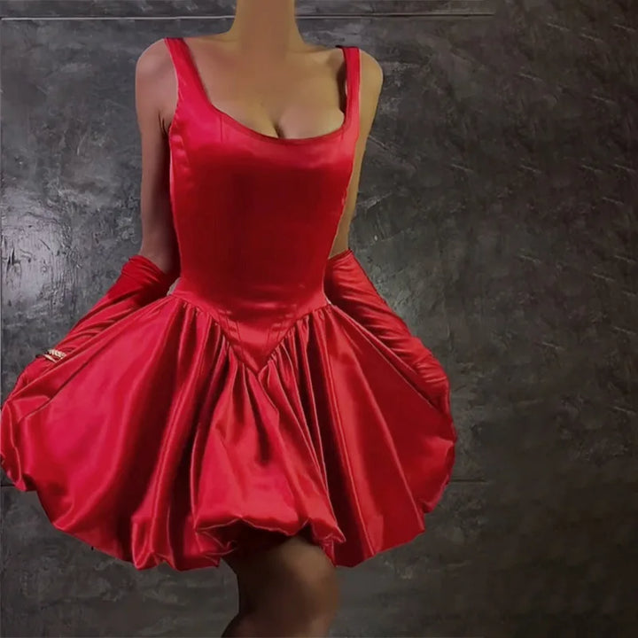 Balloon Cut Satin Mini Dress - Shandy