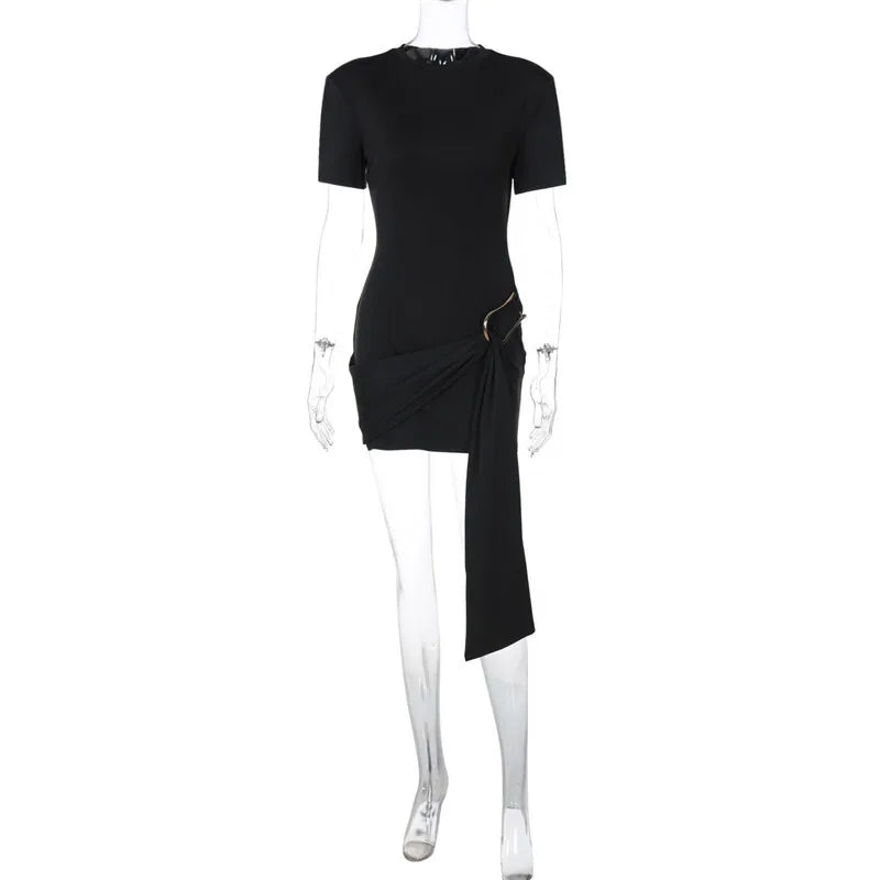 Mini dress with special design, buckle, and train decoration - Morgan